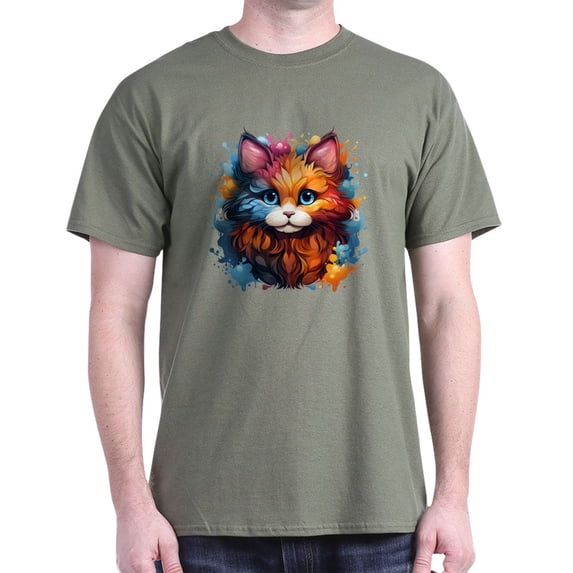 CafePress - Cute Cat Watercolor T Shirt - Men's Classic Graphic Cotton T-Shirt