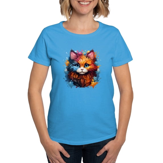 CafePress - Cute Cat Watercolor T Shirt - Women's Traditional Fit Dark T-Shirt