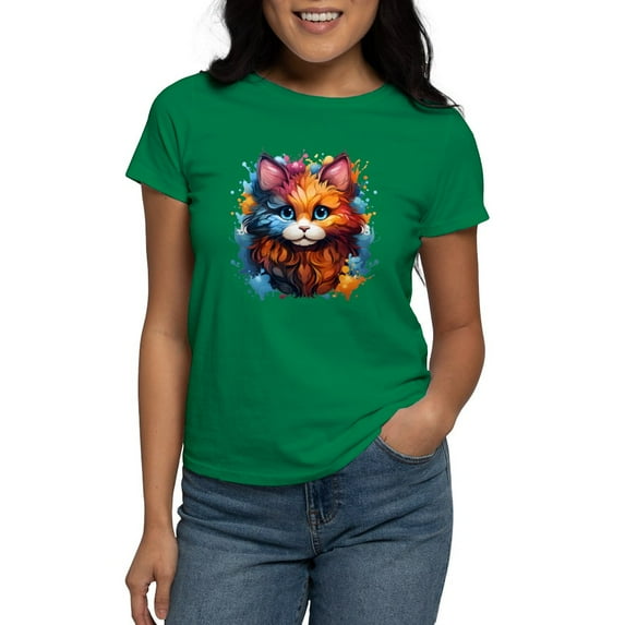 CafePress - Cute Cat Watercolor T Shirt - Women's Traditional Fit Dark T-Shirt