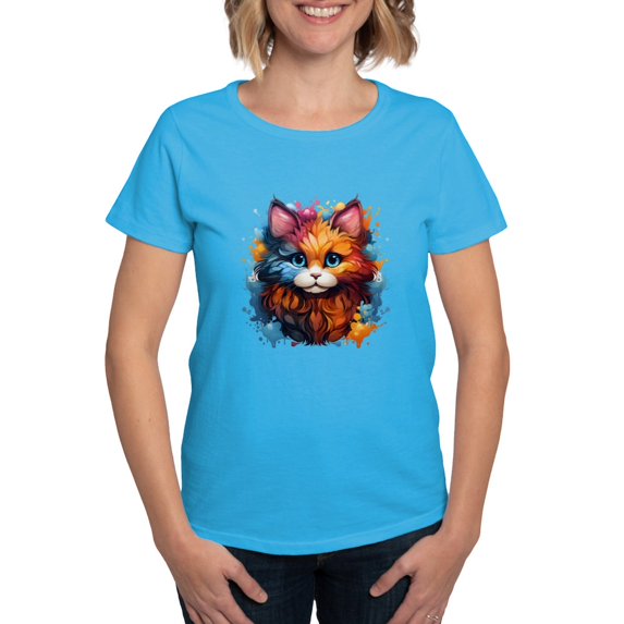 CafePress - Cute Cat Watercolor T Shirt - Women's Traditional Fit Dark T-Shirt