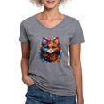thumbnail image 1 of CafePress - Cute Cat Watercolor T Shirt - Women's V-Neck Dark T-Shirt, 1 of 4