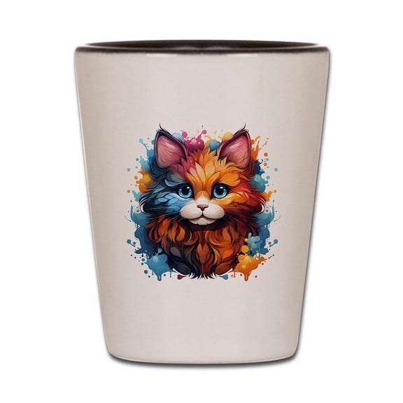 CafePress - Cute Cat Watercolor - White/Black Shot Glass, Unique and Funny Shot Glass