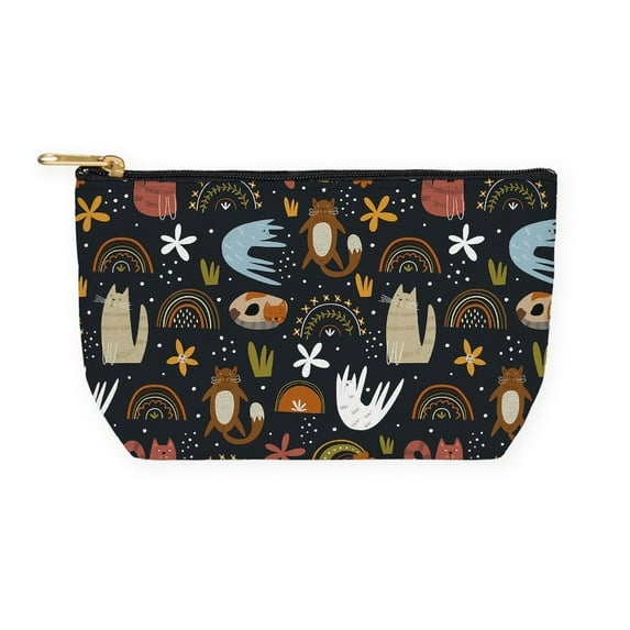 CafePress - Cute Cats Pretty Floral Pets Funny Pattern - 8.5" x 4.5" Cosmetic Pouch
