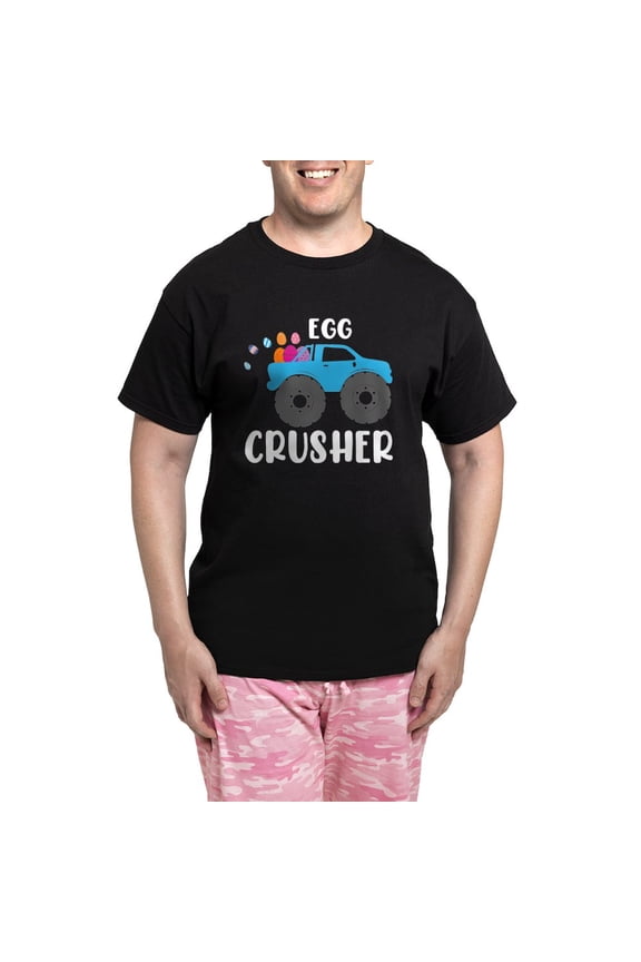- Cute Easter Egg Crusher Monster Truck Boys Pajamas - Men's Dark Loose Fit Cotton Pajama Set