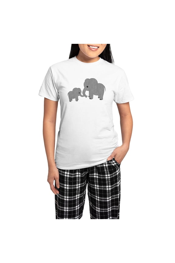 - Cute Elephants Mom And Baby Pajamas - Women's Short Sleeve Print T-Shirt and Pants Light Cotton Pajama Set
