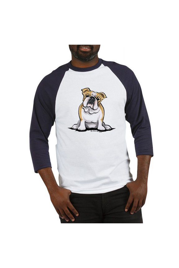 - Cute English Bulldog Baseball Jersey - Cotton Baseball Jersey, 3/4 Raglan Sleeve Shirt