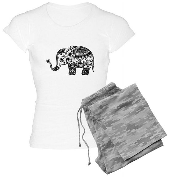 CafePress - Cute Floral Elephant In Bla - Women's Light Pajamas
