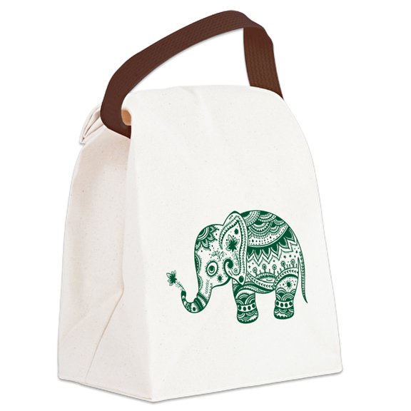 CafePress - Cute Floral Elephant In Hunter Gr - Canvas Lunch Bag with Strap Handle