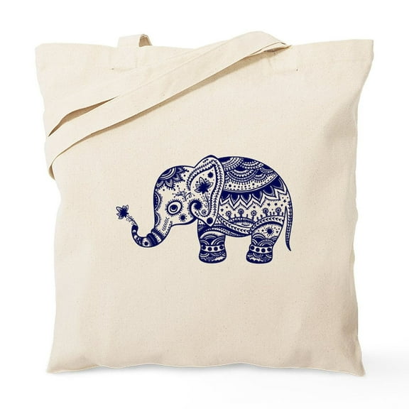 CafePress - Cute Floral Elephant In Navy Blue Tote Bag - Unisex Canvas Tote Bag, Beige, 1-Piece