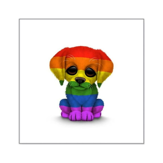 CafePress - Cute Gay Pride Rainbow Flag Puppy Dog Sticker - Square Sticker 3" x 3"