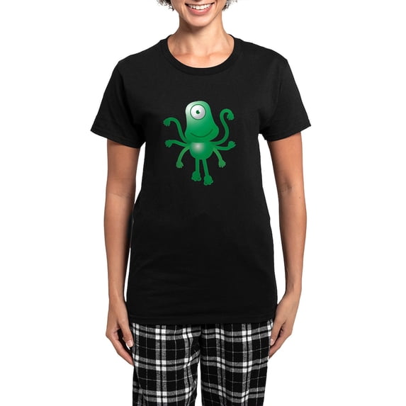 CafePress - Cute Green 6 Armed Alien Wit Women's Dark Pajamas - Women's Short Sleeve Print T-Shirt and Pants Dark Cotton Pajama Set