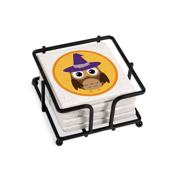 CafePress - Cute Halloween Owl - Tile Coaster, Drink Coaster Set of 4 w/ holder