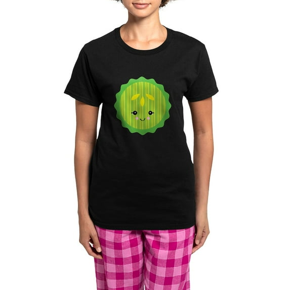 CafePress - Cute Happy Kawaii Pickle Slic Women's Dark Pajamas - Women's Short Sleeve Print T-Shirt and Pants Dark Cotton Pajama Set