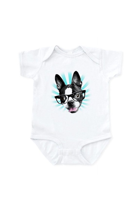- Cute! Hipster Boston Terrier Body Suit - Baby Light Bodysuit, Size Newborn - 24 Months