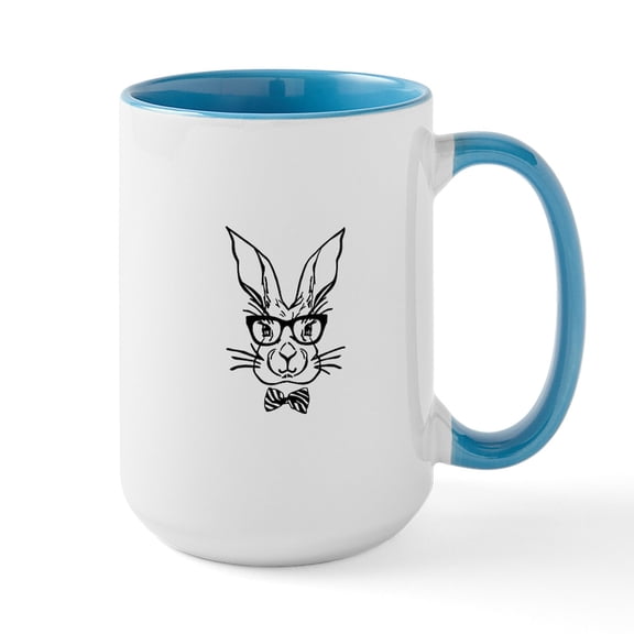CafePress - Cute Hipster Easter Bunny Mugs - 15 oz Ceramic Large White Novelty Mug
