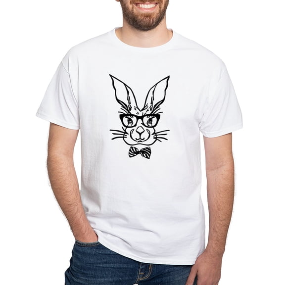 CafePress - Cute Hipster Easter Bunny T Shirt - Men's White Classic Cotton T-Shirts
