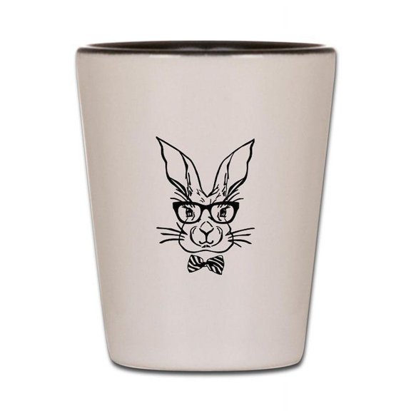 CafePress - Cute Hipster Easter Bunny - White/Black Shot Glass, Unique and Funny Shot Glass