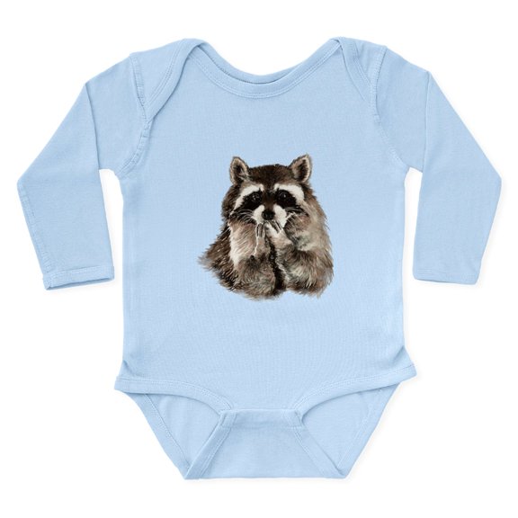 CafePress - Cute Humorous Watercolor Raccoon Blowing A Kiss Bo - Long Sleeve Cotton Baby Bodysuit