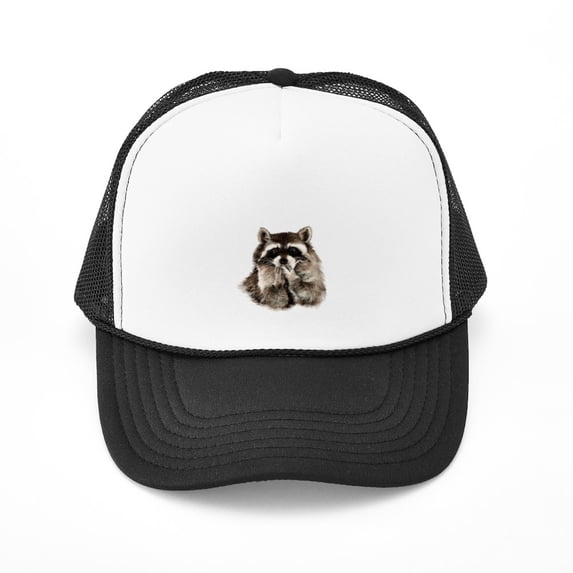 CafePress - Cute Humorous Watercolor Raccoon Blowing A Kiss Ca - Adjustable Unisex Printed Trucker Hat with Mesh Back
