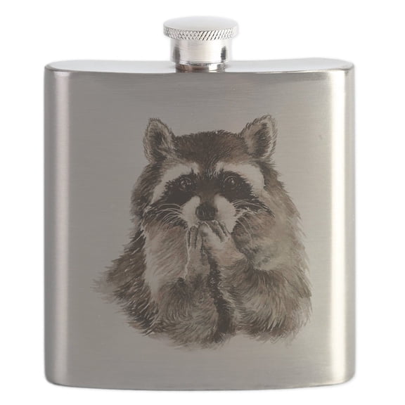 CafePress - Cute Humorous Watercolor Raccoon Blowing A Kiss Fl - Stainless Steel Flask, 6oz Drinking Flask