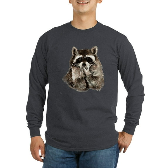 CafePress - Cute Humorous Watercolor Raccoon Blowing A Kiss Lo - Long Sleeve Dark T-Shirt