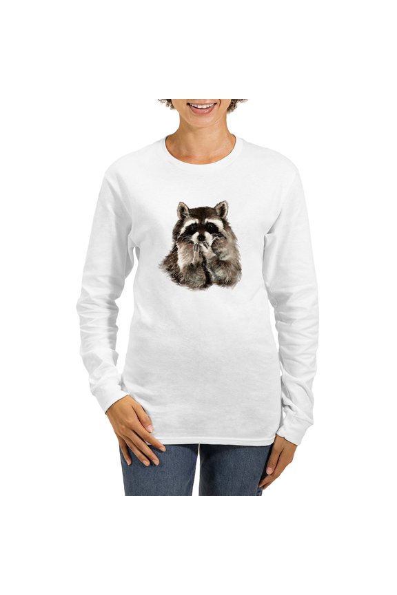 - Cute Humorous Watercolor Raccoon Blowing A Kiss Lo - Women's Long Sleeve Graphic Casual T-Shirt