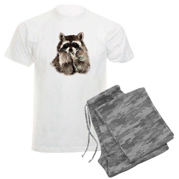 CafePress - Cute Humorous Watercolor Raccoon Blowing A Kiss Pa - Men's Light Loose Fit Cotton Pajama Set