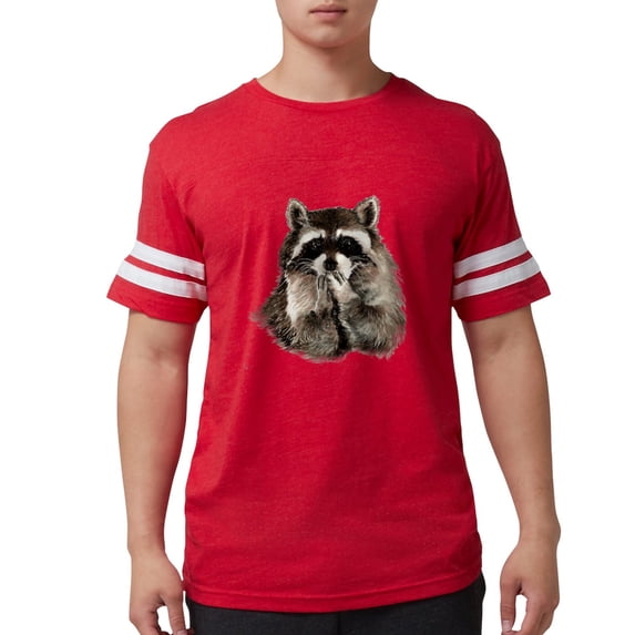 CafePress - Cute Humorous Watercolor Raccoon Blowing A T Shirt - Mens Football Shirt