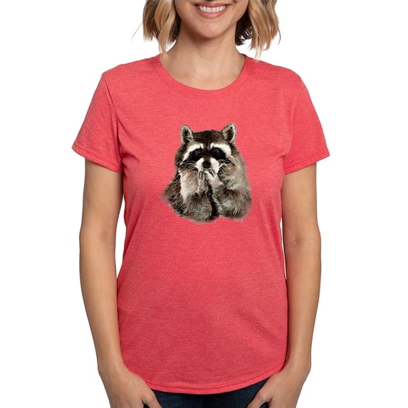 CafePress - Cute Humorous Watercolor Raccoon Blowing A T Shirt - Womens Tri-blend T-Shirt