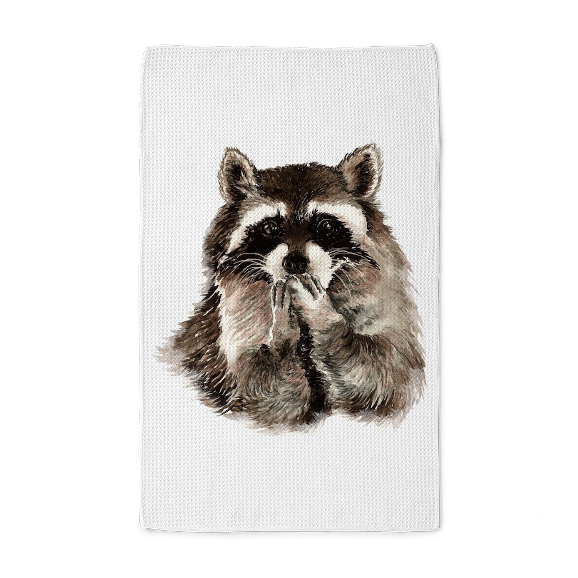 CafePress Cute Humorous Watercolor Raccoon Blowing Tea Towel