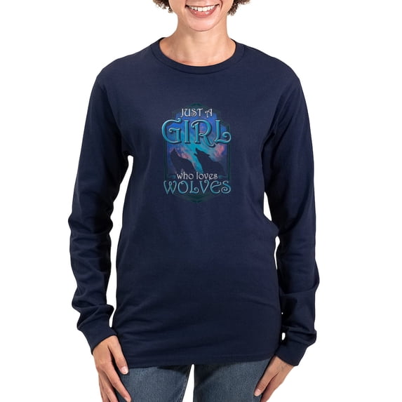 CafePress - Cute Just A Girl Who Loves Wol Long Sleeve T Shirt - Women's Long Sleeve Graphic Tee Casual Fit