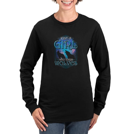 CafePress - Cute Just A Girl Who Loves Wol Long Sleeve T Shirt - Women's Long Sleeve Graphic Tee Casual Fit