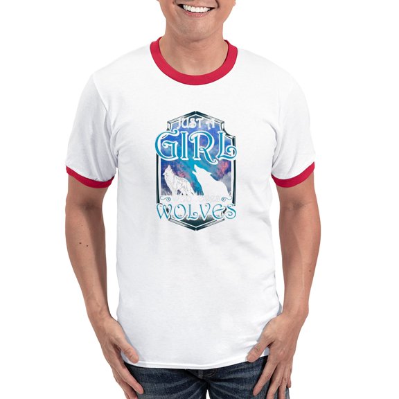 CafePress - Cute Just A Girl Who Loves Wolves Lone Wol T Shirt - 100% Cotton Ringed T-Shirt