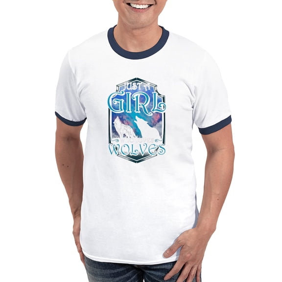 CafePress - Cute Just A Girl Who Loves Wolves Lone Wol T Shirt - 100% Cotton Ringed T-Shirt