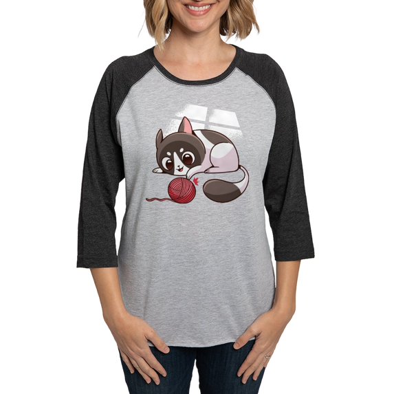 CafePress - Cute Kawaii Cat Long Sleeve T Shirt - Womens Baseball Tee