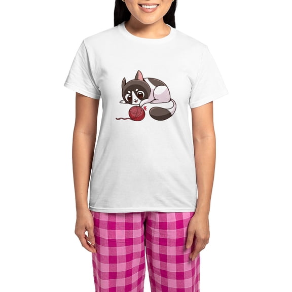 CafePress - Cute Kawaii Cat Pajamas - Women's Short Sleeve Print T-Shirt and Pants Light Cotton Pajama Set