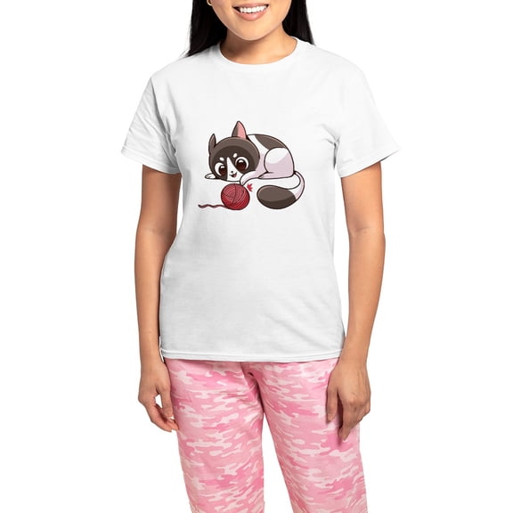 CafePress - Cute Kawaii Cat Pajamas - Women's Short Sleeve Print T-Shirt and Pants Light Cotton Pajama Set