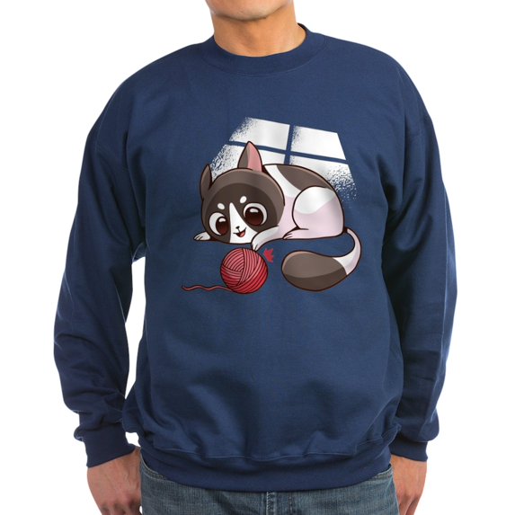 CafePress - Cute Kawaii Cat Sweatshirt - Classic Crew Neck Sweatshirt