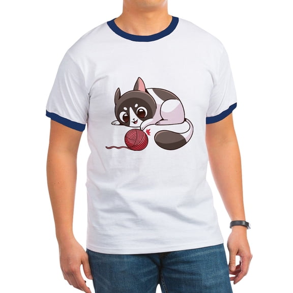 CafePress - Cute Kawaii Cat T Shirt - 100% Cotton Ringed T-Shirt