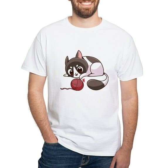 CafePress - Cute Kawaii Cat T Shirt - Men's White Classic Cotton T-Shirts