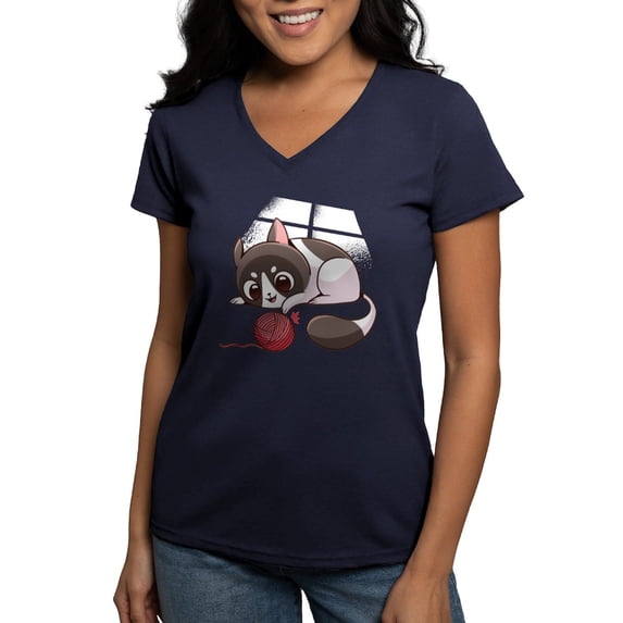 CafePress - Cute Kawaii Cat T Shirt - Women's V-Neck Dark T-Shirt