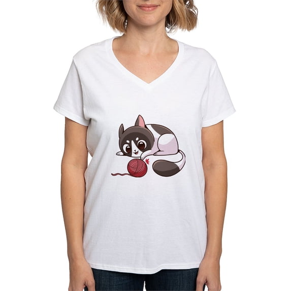 CafePress - Cute Kawaii Cat T Shirt - Womens Cotton V-Neck T-shirt
