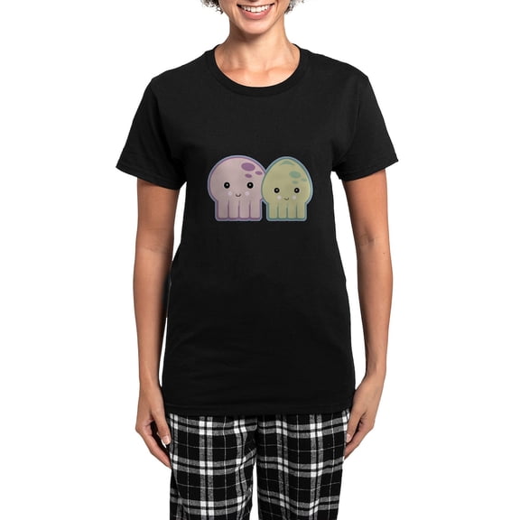 CafePress - Cute Kawaii Octopus &Amp; Squid P Women's Dark Paj - Women's Short Sleeve Print T-Shirt and Pants Dark Cotton Pajama Set