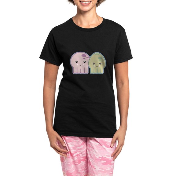 CafePress - Cute Kawaii Octopus &Amp; Squid P Women's Dark Paj - Women's Short Sleeve Print T-Shirt and Pants Dark Cotton Pajama Set