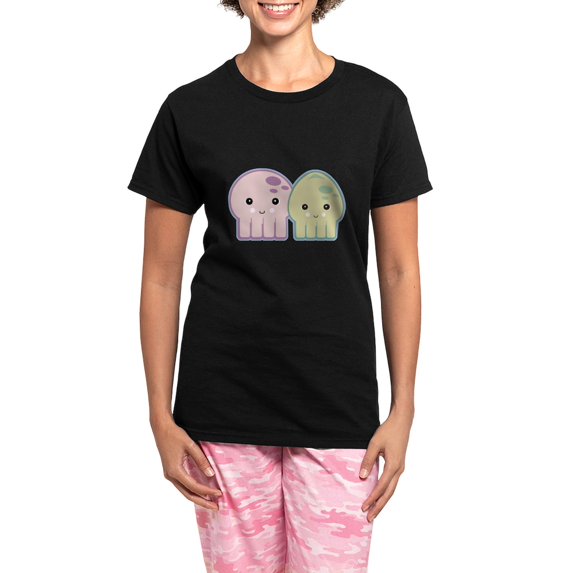 CafePress - Cute Kawaii Octopus &Amp; Squid P Women's Dark Paj - Women's Short Sleeve Print T-Shirt and Pants Dark Cotton Pajama Set