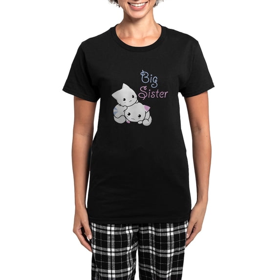 CafePress - Cute Kitty Big Sister Women's Dark Pajamas - Women's Short Sleeve Print T-Shirt and Pants Dark Cotton Pajama Set