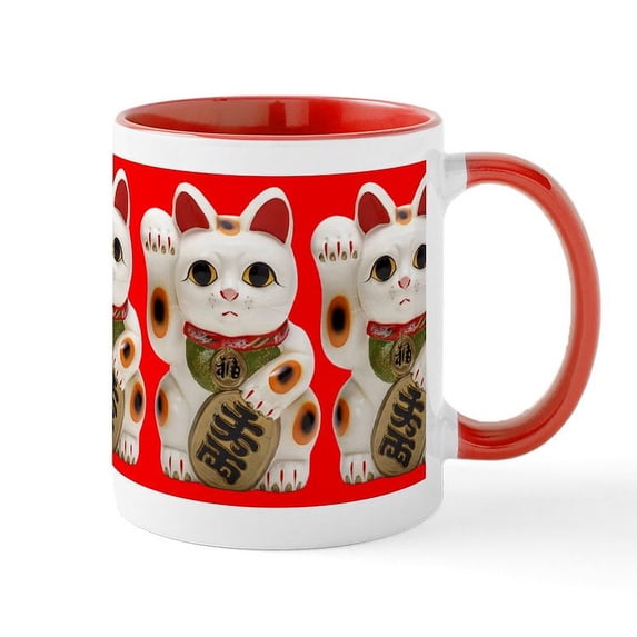 CafePress - Cute Maneki Neko (Lucky Cat) Mug Mug - 11 oz Ceramic Mug - Novelty Coffee Tea Cup