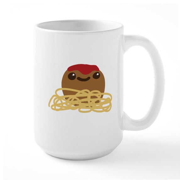 CafePress - Cute Meatball And Spaghetti Mugs - 15 oz Ceramic Large White Novelty Mug