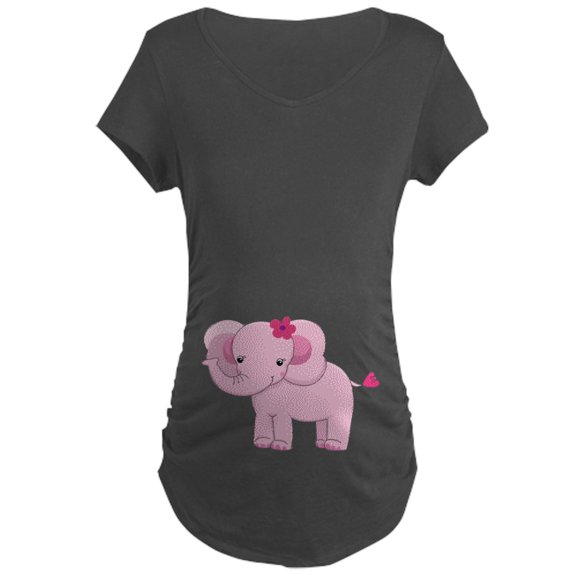 CafePress - Cute Pink Baby Girl Elephant Maternity Dark T Shir - Maternity Dark T-Shirt