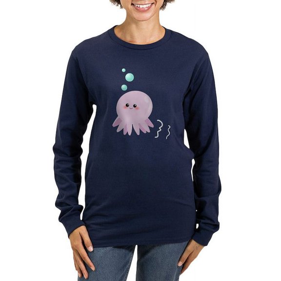 CafePress - Cute Pink Octopus Long Sleeve T Shirt - Women's Long Sleeve Graphic Tee Casual Fit